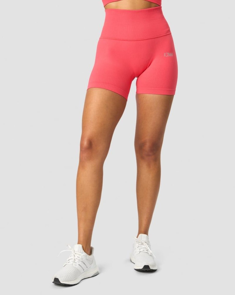 Naiset ICIW Seamless | Ribbed Define Seamless Pocket Shorts Coral Red